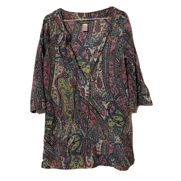Tommy Bahama Tops - TOMMY BAHAMA Blouse Top Womens Size Small Semi Sheer Paisley Cotton Purple‎ Blue